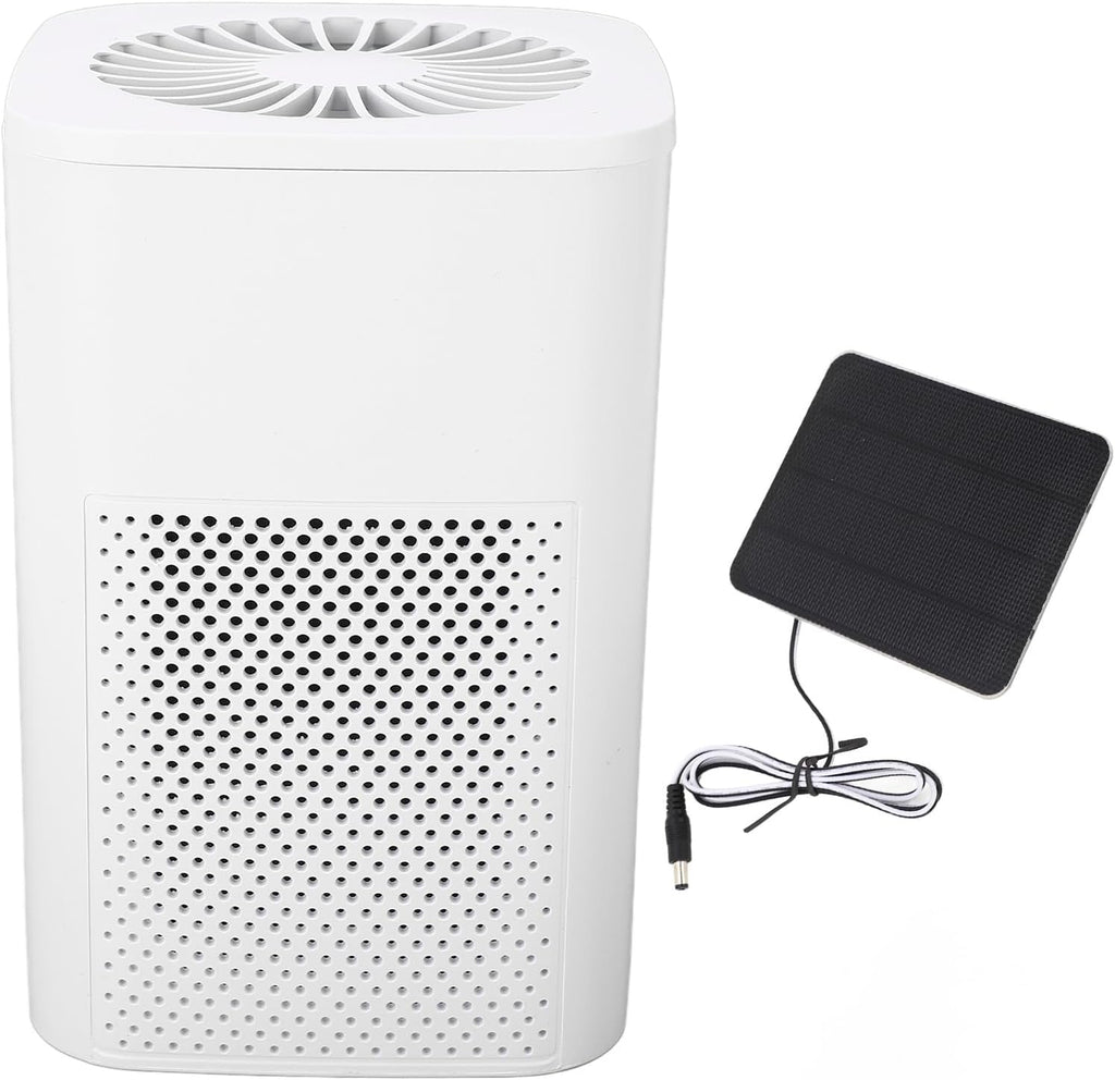 Particle Removal Air Purifier with Large Coverage Area and Powerful Motor, Solar Powered for Car Dog House Chicken Coop Ventilation 10W