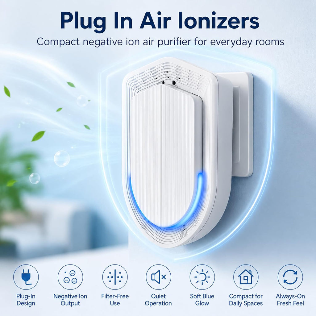 Plug In Air Ionizers - 2 Pack Negative Ion Technology Air Purifier, Quiet Mini Air Freshener for Home, Bedroom, Office, Basement - Portable Air Purifiers for Odor, Dust, Smoke, Pet Smell White