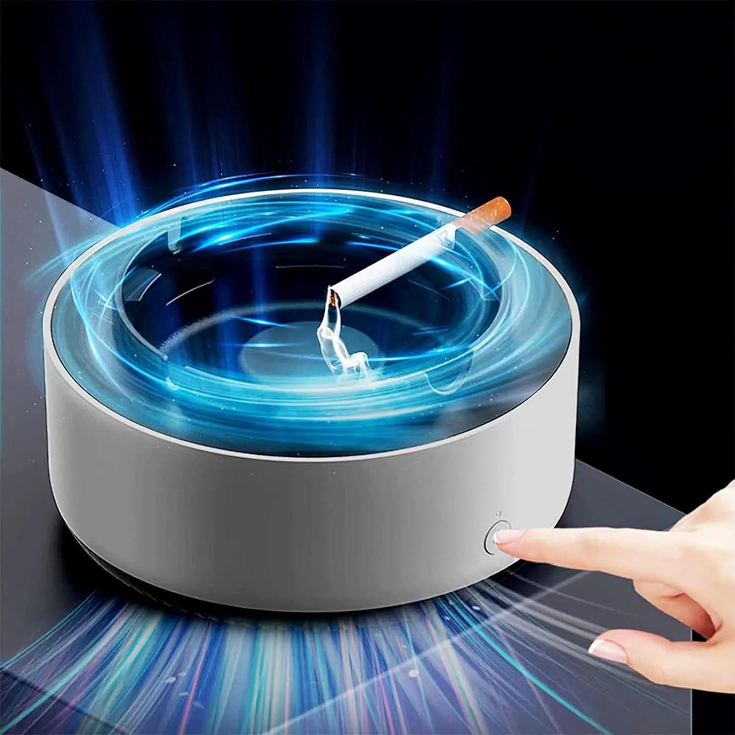 2 in 1 Air Purifier Ashtray Multifunctional Smokeless with Filter,Ashtrays for Cigarettes for Home Indoor Car Office (Grey)