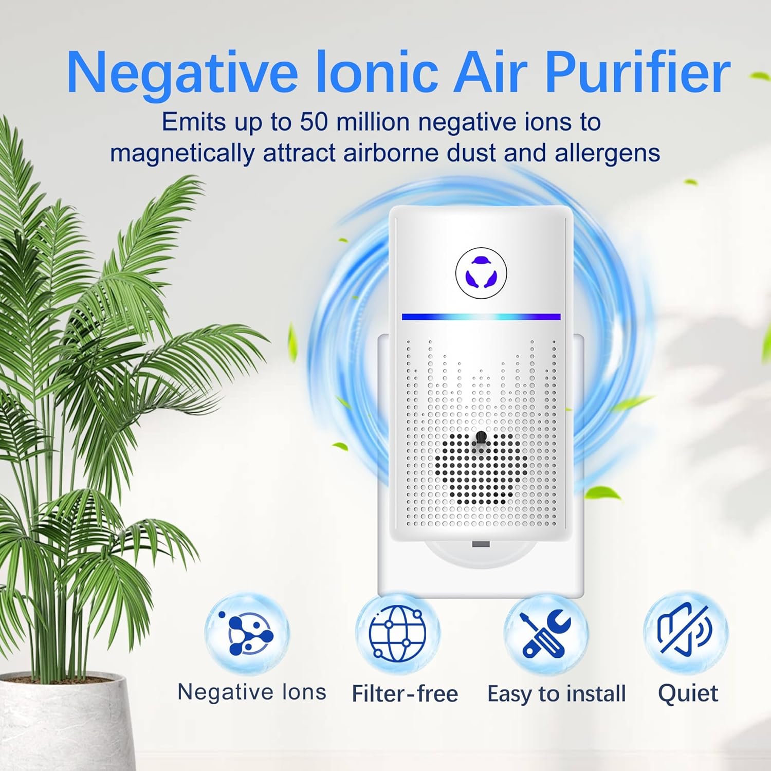 Air Ionizers for Home 4-Pack, Plug-in Air Purifier Ozone-Free & Filterless, Eliminates Pet Odors from Litter Box, Kitchen, Whisper-Quiet Portable Design for Home Bedroom Office